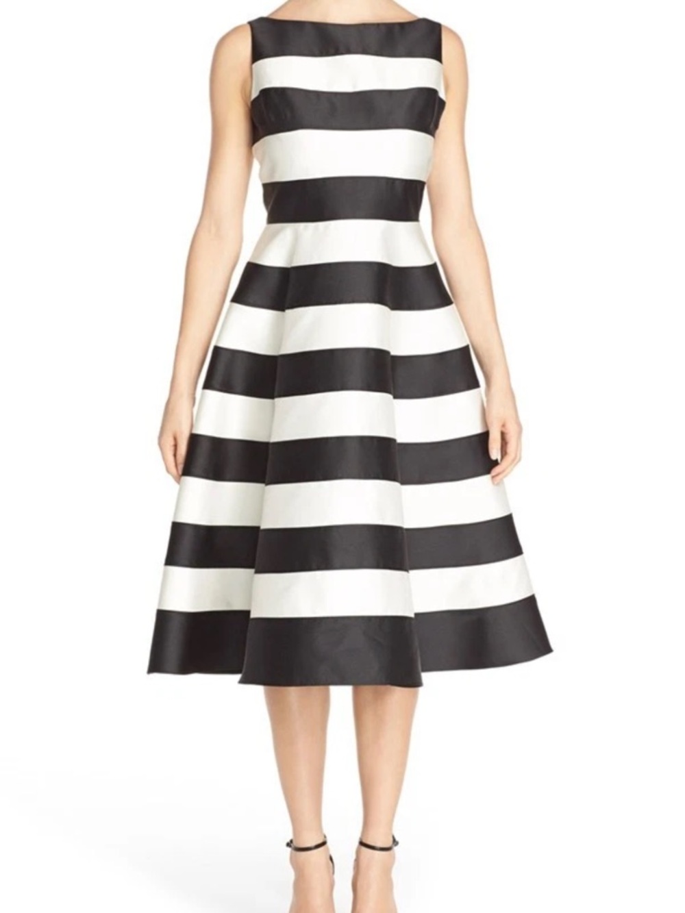 Adrianna Papell Black and White Striped Midi Dress